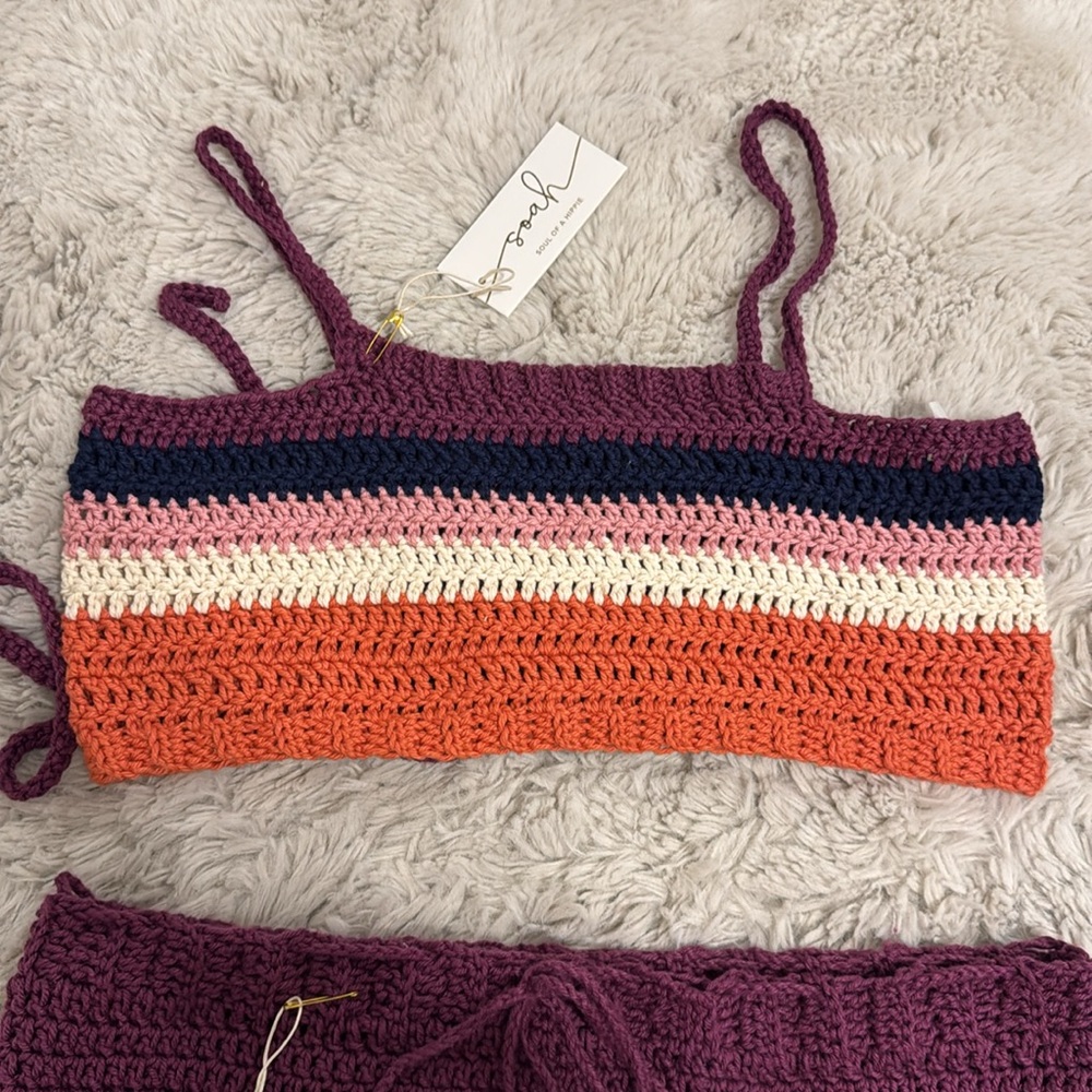 Soah Swim Gia Sunset Striped Crochet Crop Top + Mini Skirt Set - Picture 12 of 15